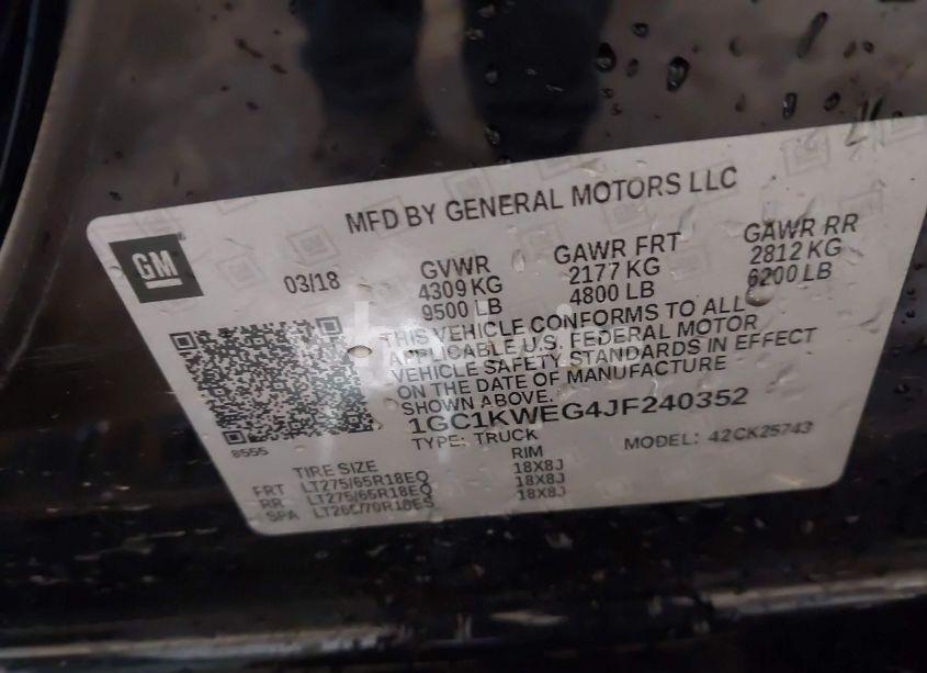 Photo 9 of 2018 Chevrolet Silverado 2500HD LTZ (VIN 1GC1KWEG4JF240352)