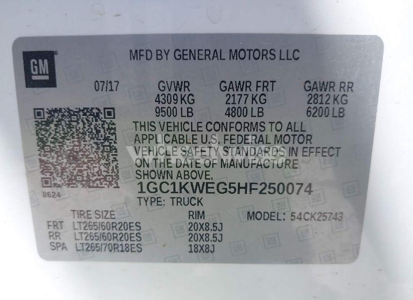 Photo 9 of 2017 Chevrolet Silverado 2500HD LTZ (VIN 1GC1KWEG5HF250074)