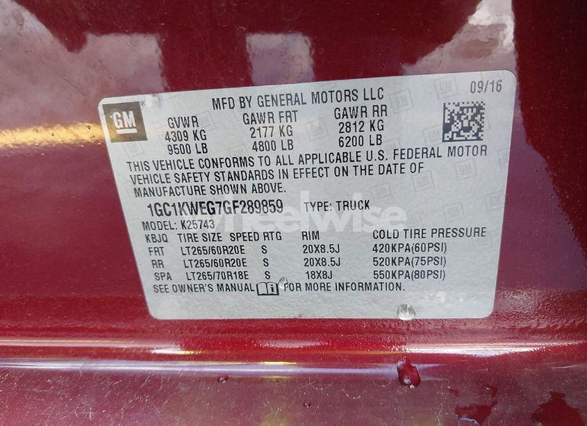 Photo 9 of 2016 Chevrolet Silverado 2500HD LTZ (VIN 1GC1KWEG7GF289859)