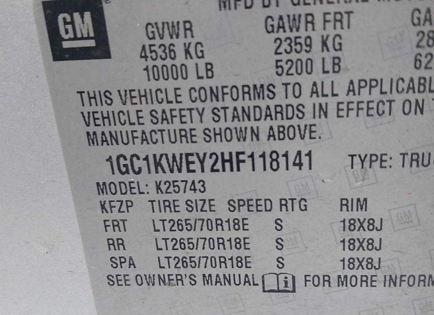 Photo 9 of 2017 Chevrolet Silverado 2500HD LTZ (VIN 1GC1KWEY2HF118141)