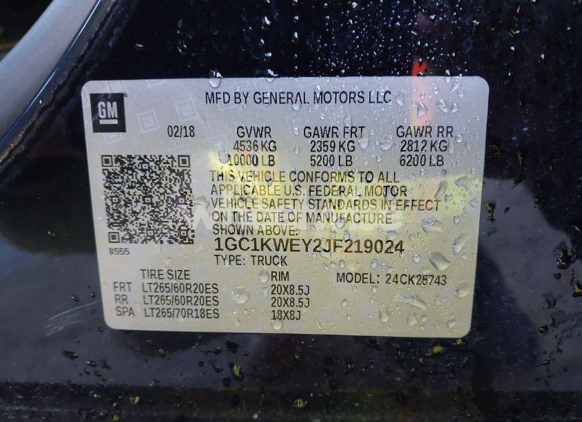 Photo 9 of 2018 Chevrolet Silverado 2500HD LTZ (VIN 1GC1KWEY2JF219024)