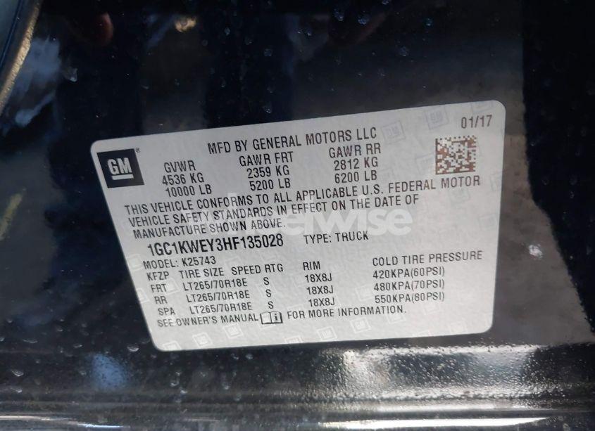 Photo 9 of 2017 Chevrolet Silverado 2500HD LTZ (VIN 1GC1KWEY3HF135028)