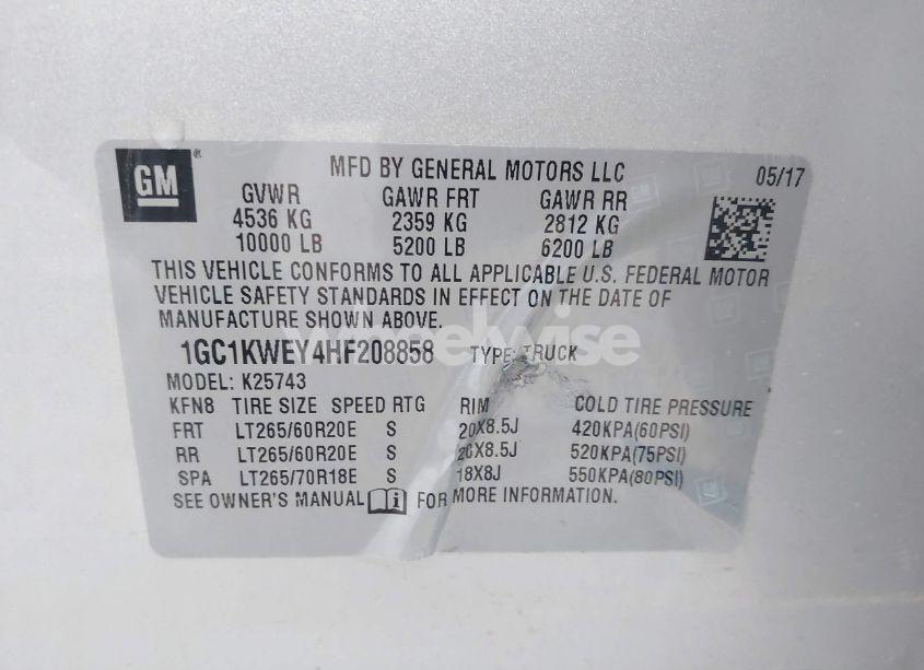 Photo 9 of 2017 Chevrolet Silverado 2500HD LTZ (VIN 1GC1KWEY4HF208858)