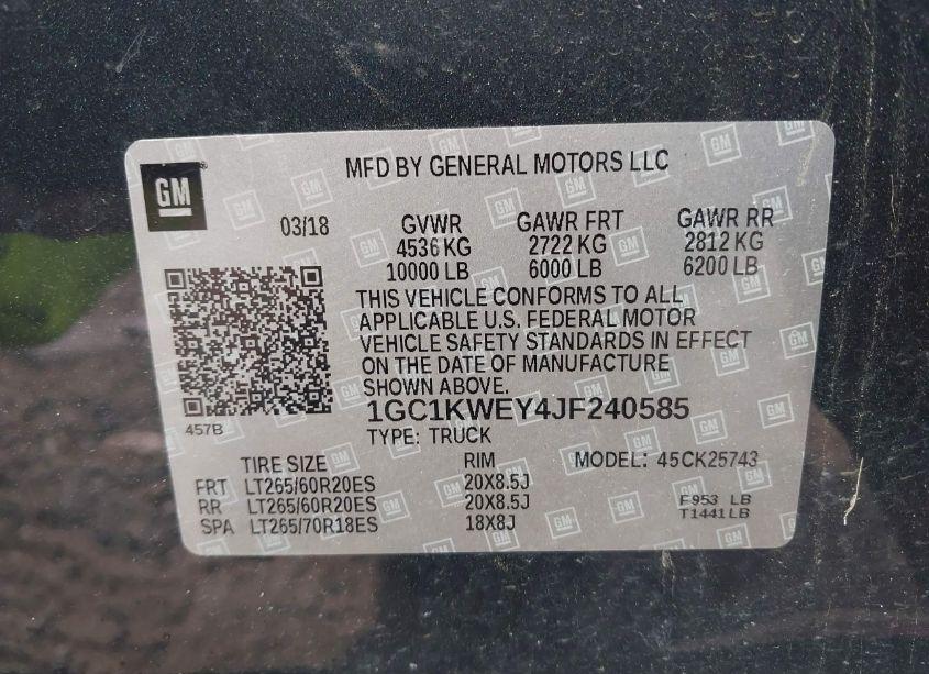 Photo 9 of 2018 Chevrolet Silverado 2500HD LTZ (VIN 1GC1KWEY4JF240585)