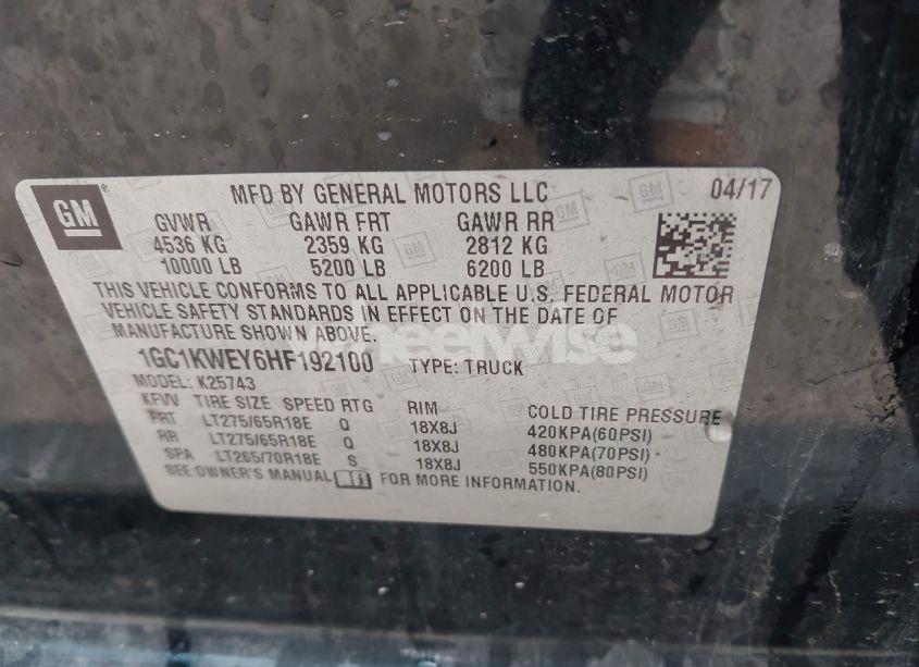Photo 9 of 2017 Chevrolet Silverado 2500HD LTZ (VIN 1GC1KWEY6HF192100)