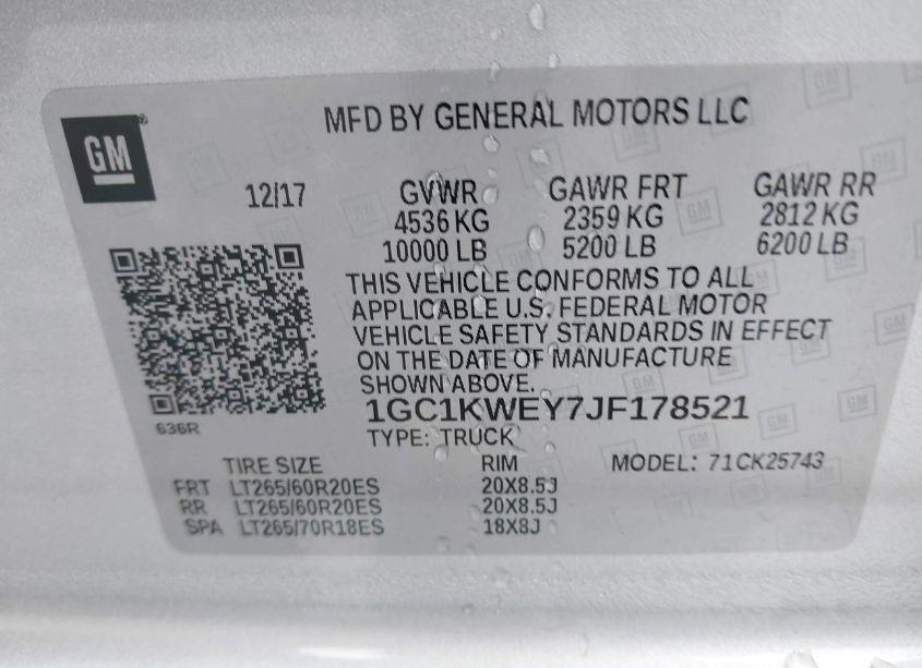 Photo 9 of 2018 Chevrolet Silverado 2500HD LTZ (VIN 1GC1KWEY7JF178521)
