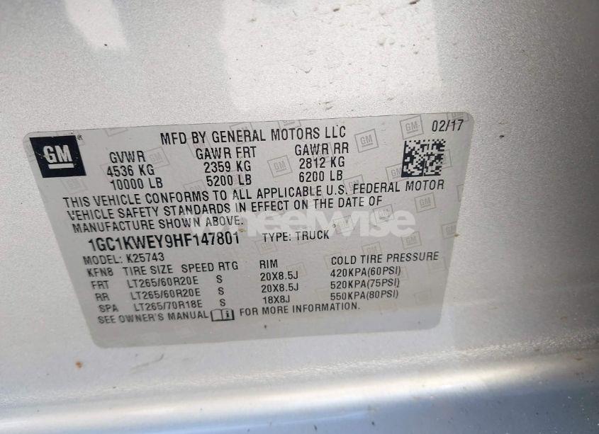 Photo 9 of 2017 Chevrolet Silverado 2500HD LTZ (VIN 1GC1KWEY9HF147801)