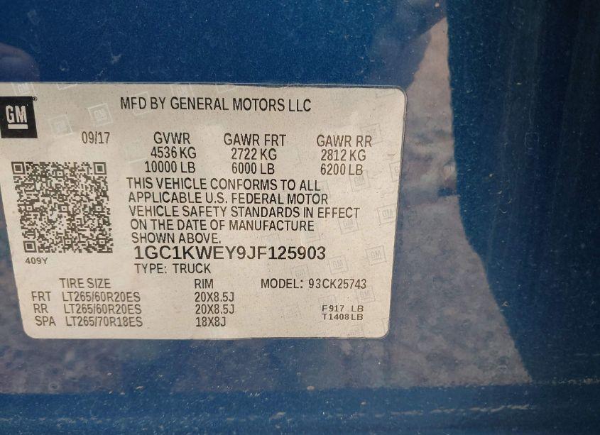 Photo 9 of 2018 Chevrolet Silverado 2500HD LTZ (VIN 1GC1KWEY9JF125903)