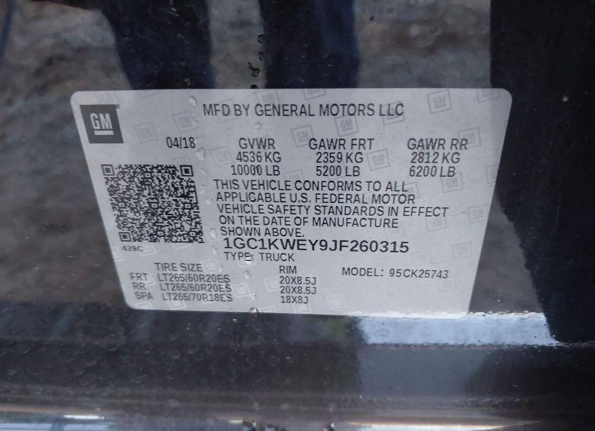 Photo 9 of 2018 Chevrolet Silverado 2500HD LTZ (VIN 1GC1KWEY9JF260315)