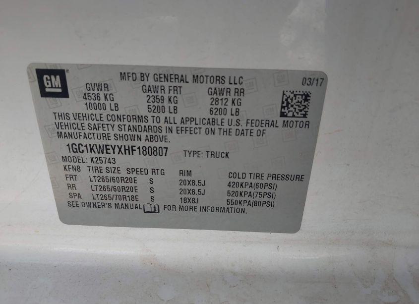 Photo 9 of 2017 Chevrolet Silverado 2500HD LTZ (VIN 1GC1KWEYXHF180807)