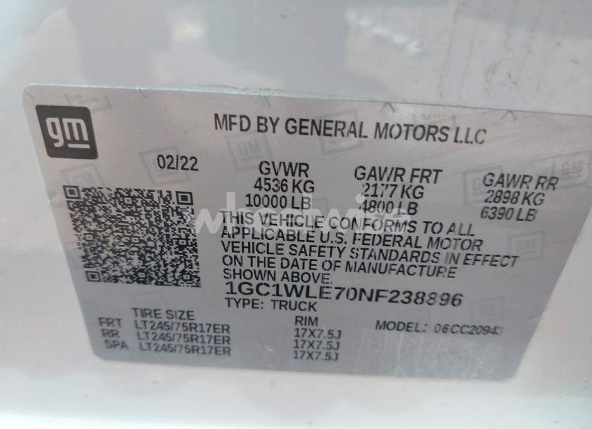 Photo 9 of 2022 Chevrolet Silverado 2500HD 2WD LONG BED WT (VIN 1GC1WLE70NF238896)