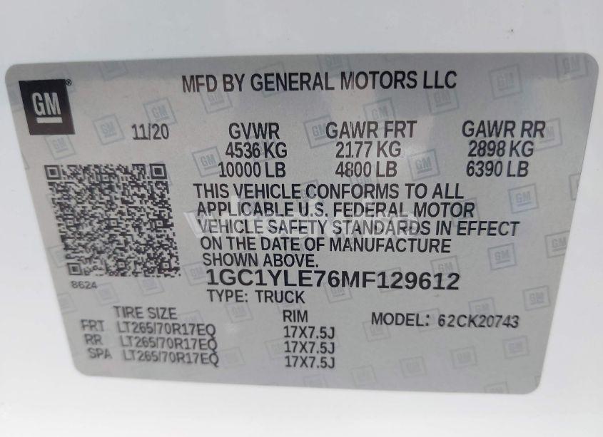 Photo 9 of 2021 Chevrolet Silverado 2500HD 4WD STANDARD BED WT (VIN 1GC1YLE76MF129612)