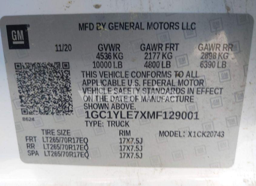 Photo 9 of 2021 Chevrolet Silverado 2500HD 4WD STANDARD BED WT (VIN 1GC1YLE7XMF129001)