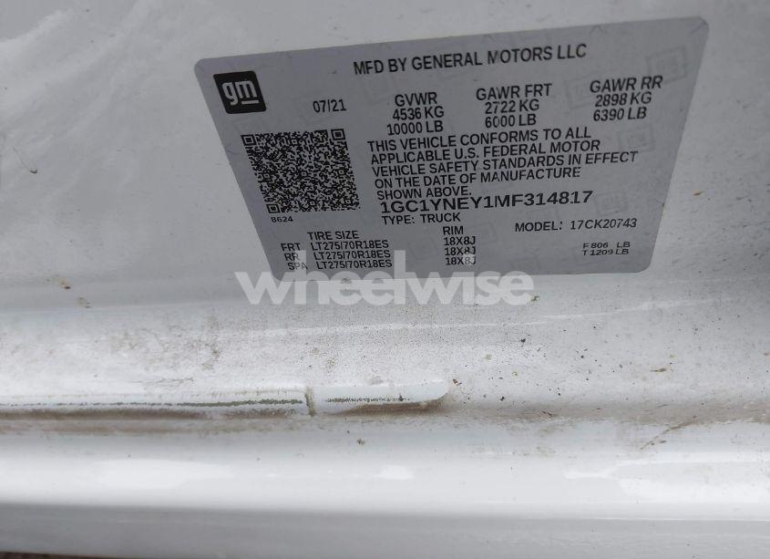 Photo 9 of 2021 Chevrolet Silverado 2500HD 4WD STANDARD BED LT (VIN 1GC1YNEY1MF314817)