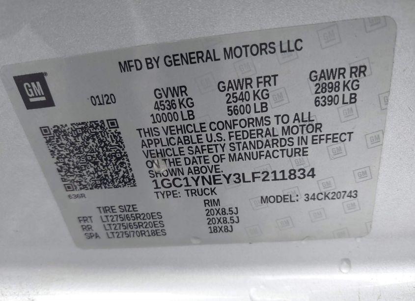 Photo 9 of 2020 Chevrolet Silverado 2500HD 4WD STANDARD BED LT (VIN 1GC1YNEY3LF211834)