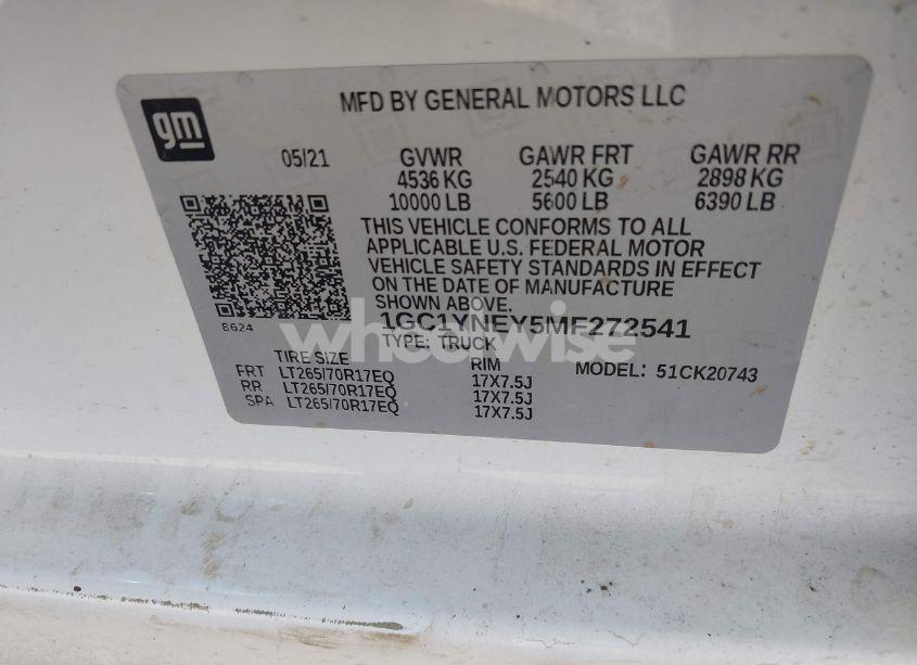 Photo 9 of 2021 Chevrolet Silverado 2500HD 4WD STANDARD BED LT (VIN 1GC1YNEY5MF272541)