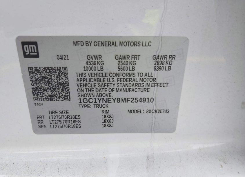 Photo 9 of 2021 Chevrolet Silverado 2500HD 4WD STANDARD BED LT (VIN 1GC1YNEY8MF254910)