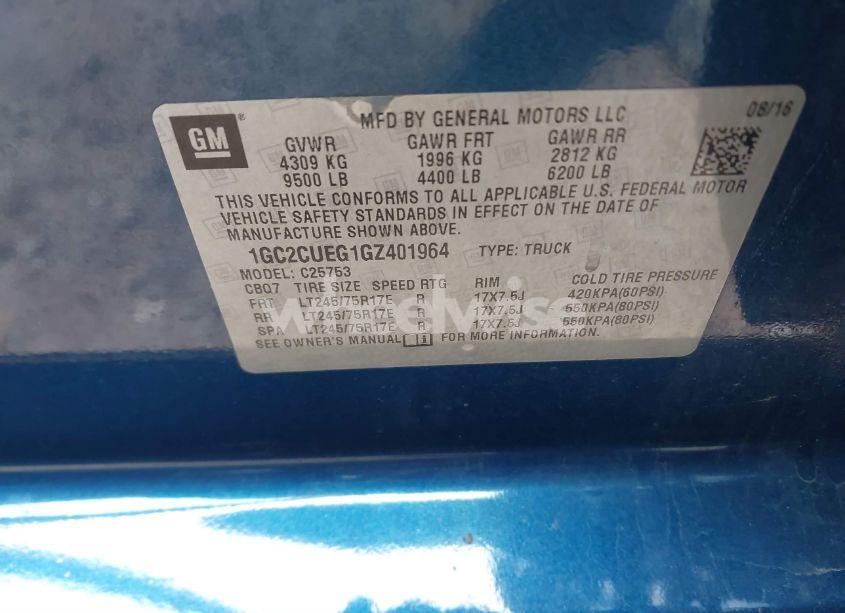 Photo 9 of 2016 Chevrolet Silverado 2500HD WT (VIN 1GC2CUEG1GZ401964)