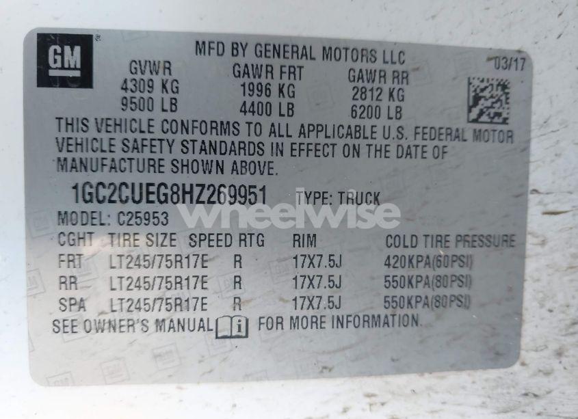 Photo 9 of 2017 Chevrolet Silverado 2500HD WT (VIN 1GC2CUEG8HZ269951)