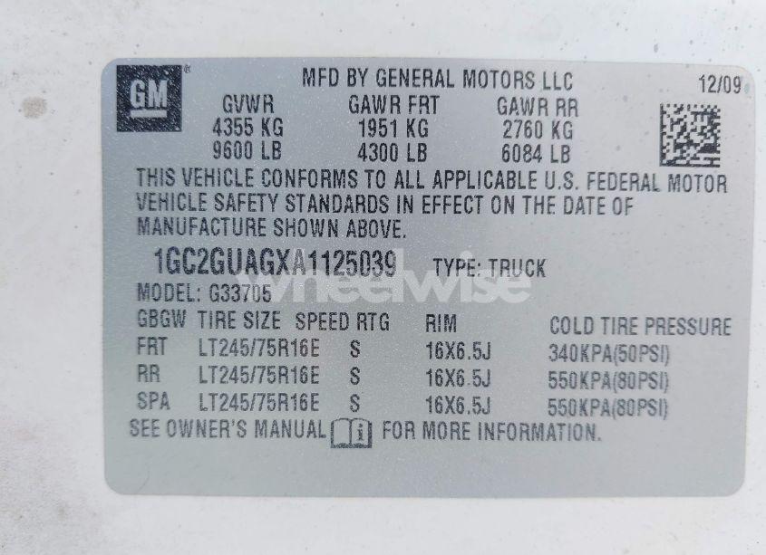 Photo 9 of 2010 Chevrolet Express 3500 WORK VAN (VIN 1GC2GUAGXA1125039)