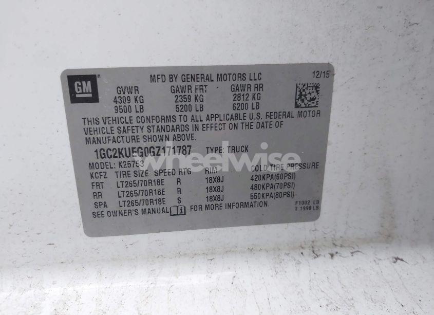 Photo 9 of 2016 Chevrolet Silverado 2500HD WT (VIN 1GC2KUEG0GZ171787)