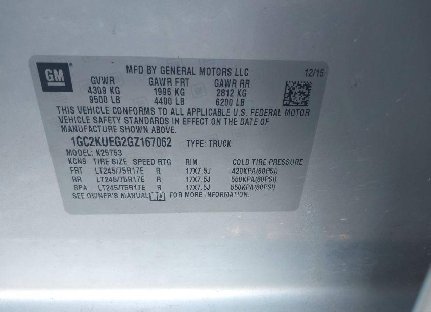 Photo 9 of 2016 Chevrolet Silverado 2500HD WT (VIN 1GC2KUEG2GZ167062)