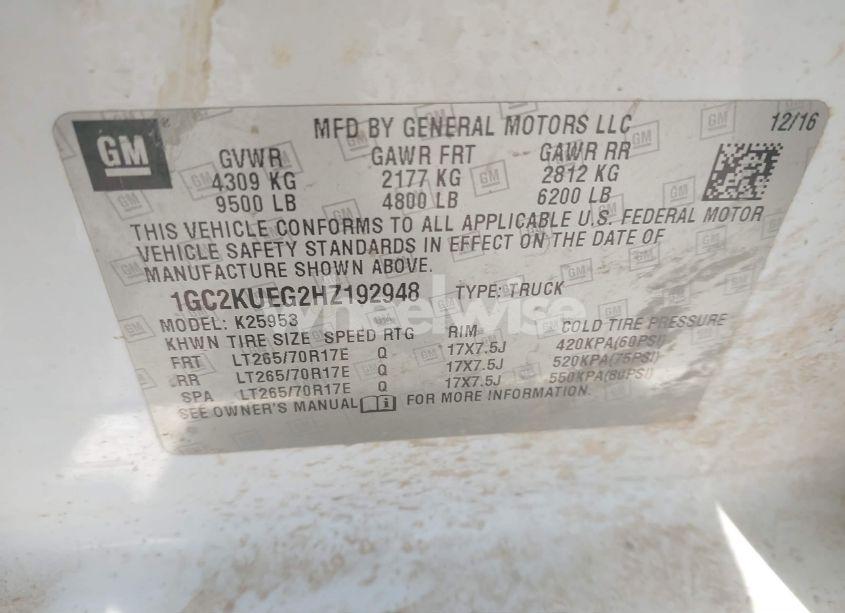 Photo 9 of 2017 Chevrolet Silverado 2500HD WT (VIN 1GC2KUEG2HZ192948)