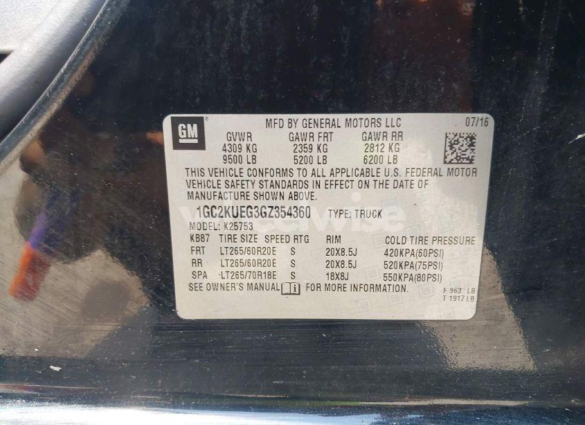 Photo 9 of 2016 Chevrolet Silverado 2500HD WT (VIN 1GC2KUEG3GZ354360)