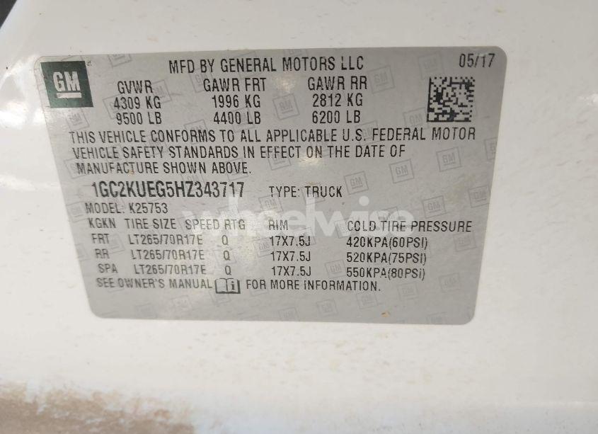 Photo 9 of 2017 Chevrolet Silverado 2500HD WT (VIN 1GC2KUEG5HZ343717)