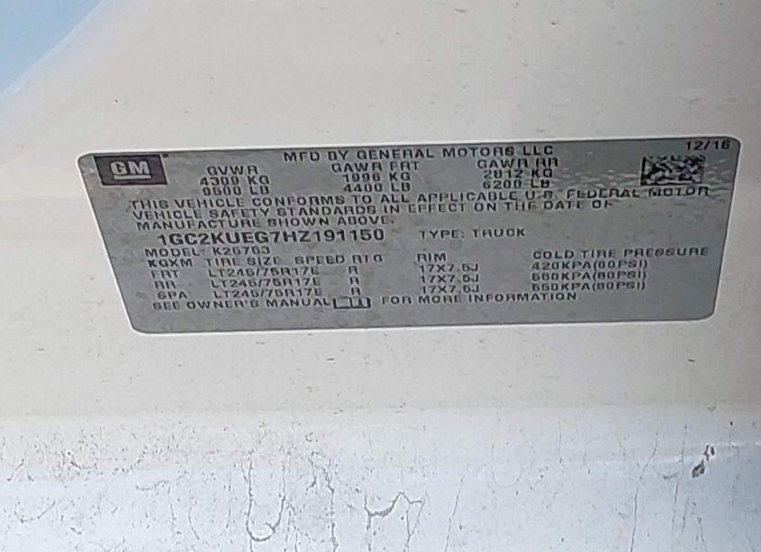Photo 9 of 2017 Chevrolet Silverado 2500HD WT (VIN 1GC2KUEG7HZ191150)
