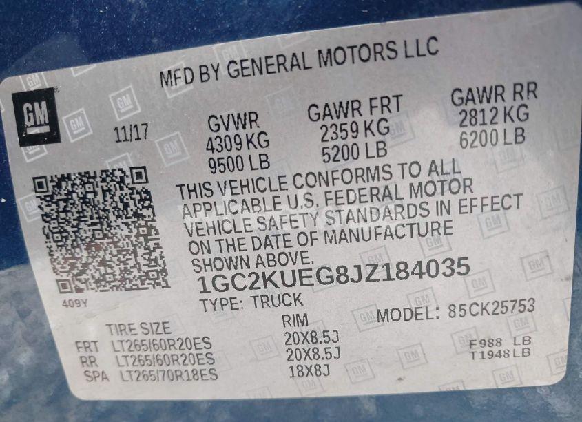 Photo 9 of 2018 Chevrolet Silverado 2500HD WT (VIN 1GC2KUEG8JZ184035)