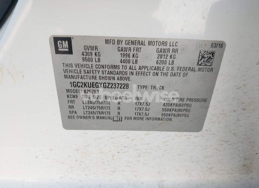 Photo 9 of 2016 Chevrolet Silverado 2500HD WT (VIN 1GC2KUEGXGZ237228)