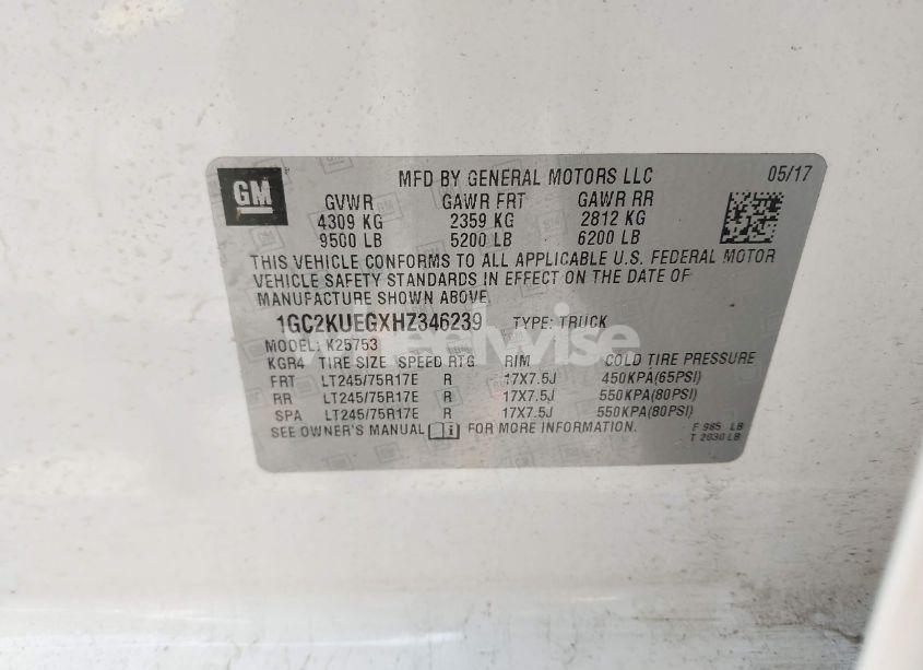 Photo 9 of 2017 Chevrolet Silverado 2500HD WT (VIN 1GC2KUEGXHZ346239)