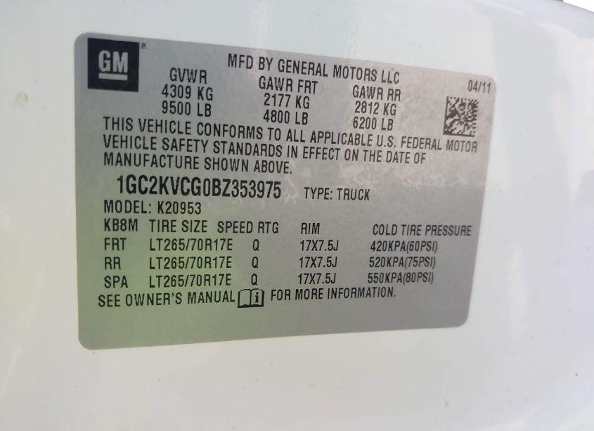 Photo 9 of 2011 Chevrolet Silverado 2500HD WORK TRUCK (VIN 1GC2KVCG0BZ353975)