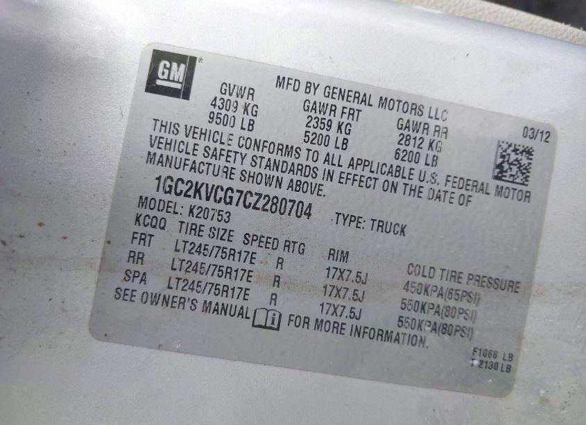 Photo 9 of 2012 Chevrolet Silverado 2500HD WORK TRUCK (VIN 1GC2KVCG7CZ280704)