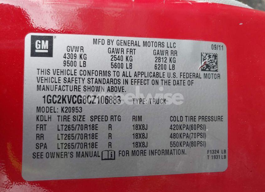 Photo 9 of 2012 Chevrolet Silverado 2500HD WORK TRUCK (VIN 1GC2KVCG8CZ106883)