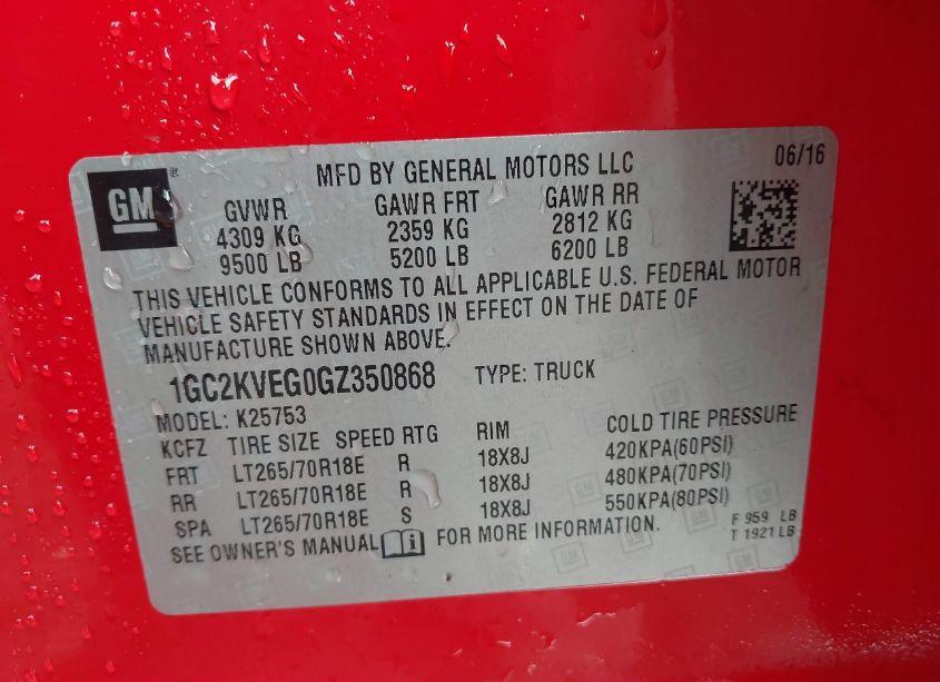 Photo 9 of 2016 Chevrolet Silverado 2500HD LT (VIN 1GC2KVEG0GZ350868)