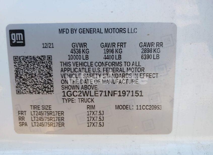 Photo 9 of 2022 Chevrolet Silverado 2500HD 2WD DOUBLE CAB LONG BED WT (VIN 1GC2WLE71NF197151)