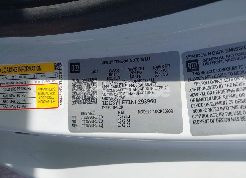 Photo 8 of 2022 Chevrolet Silverado 2500HD 4WD LONG BED WT (VIN 1GC3YLE71NF293960)