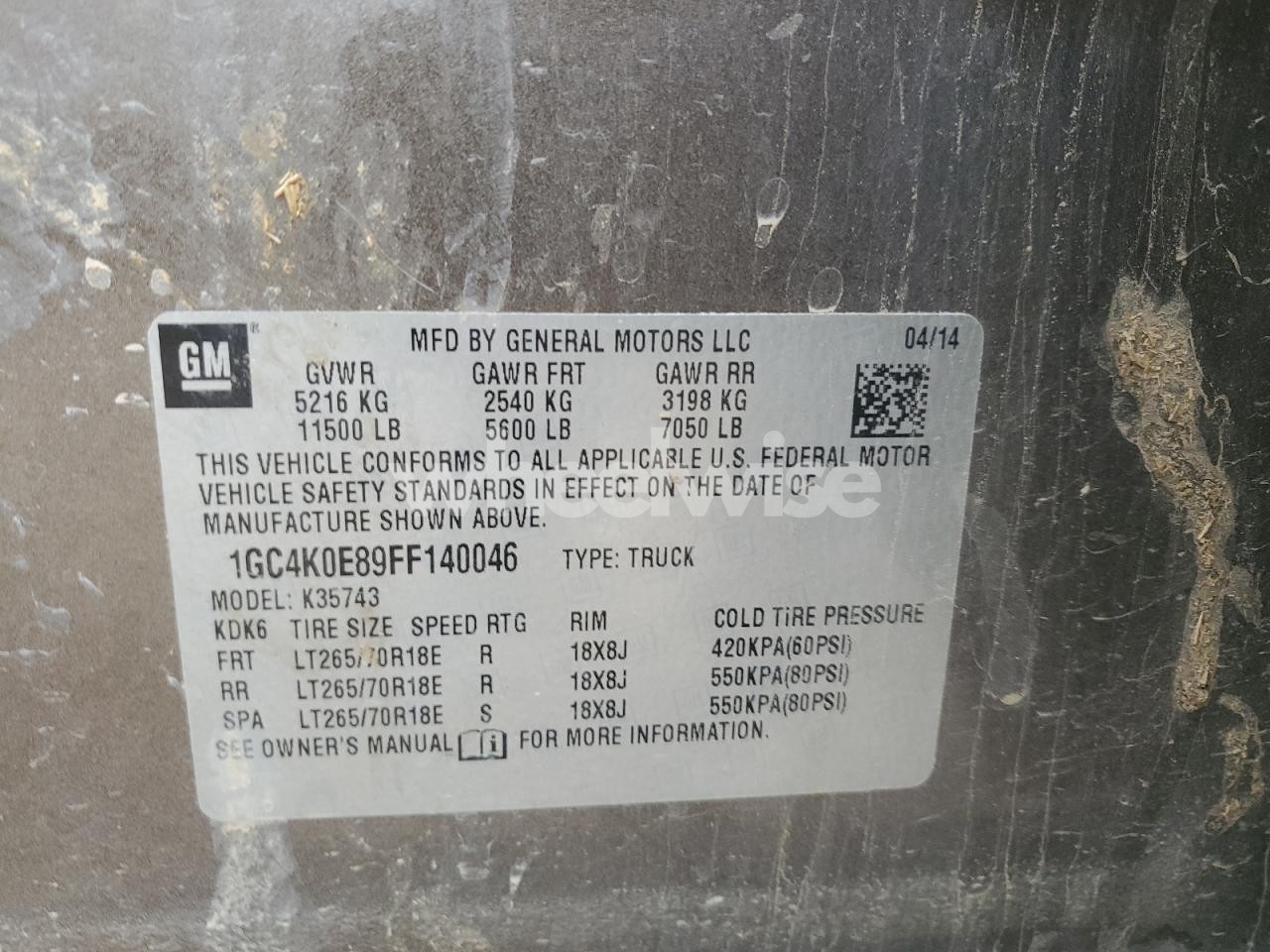 Photo 12 of 2015 CHEVROLET SILVERADO K3500 LTZ (VIN 1GC4K0E89FF140046)