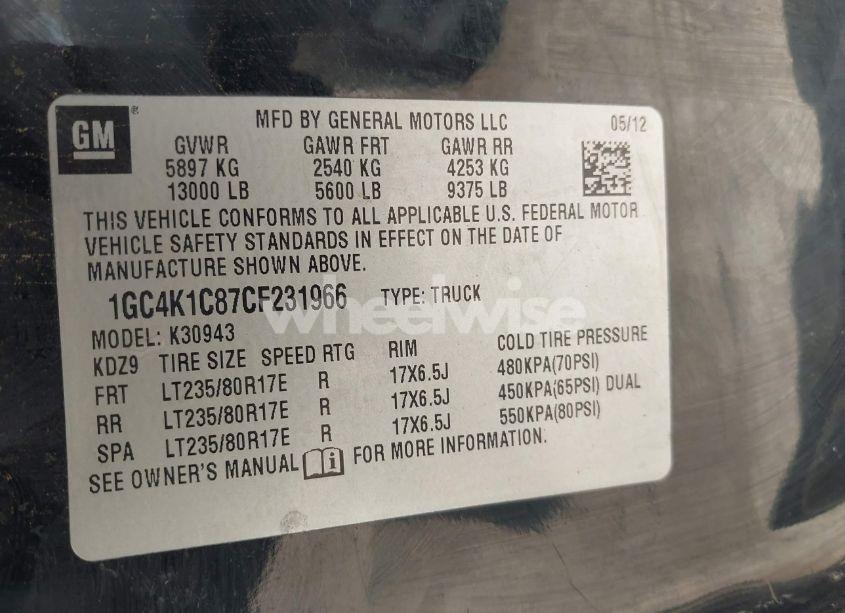 Photo 8 of 2012 Chevrolet Silverado 3500HD LTZ (VIN 1GC4K1C87CF231966)