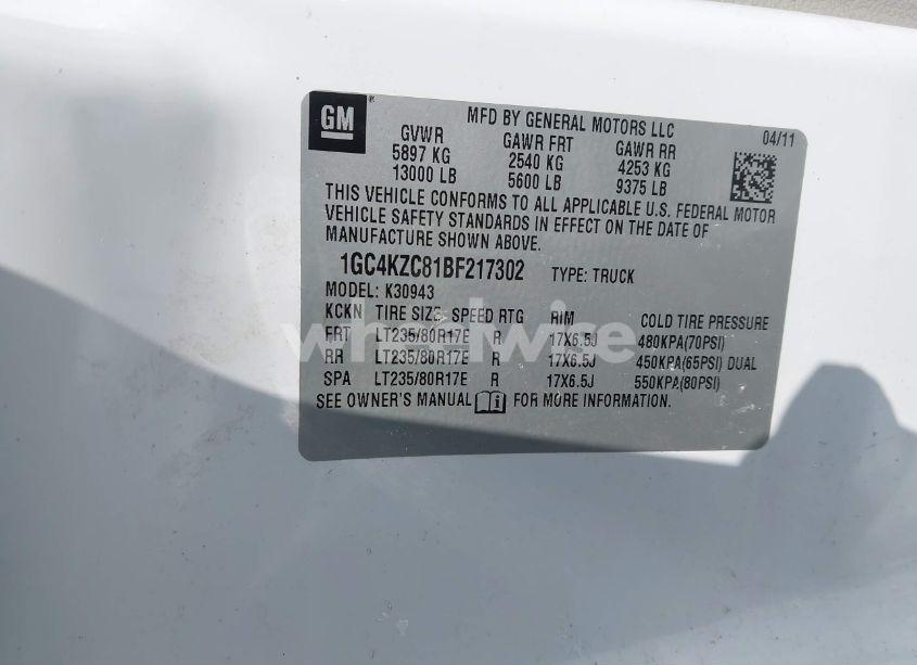 Photo 9 of 2011 Chevrolet Silverado 3500HD WORK TRUCK (VIN 1GC4KZC81BF217302)