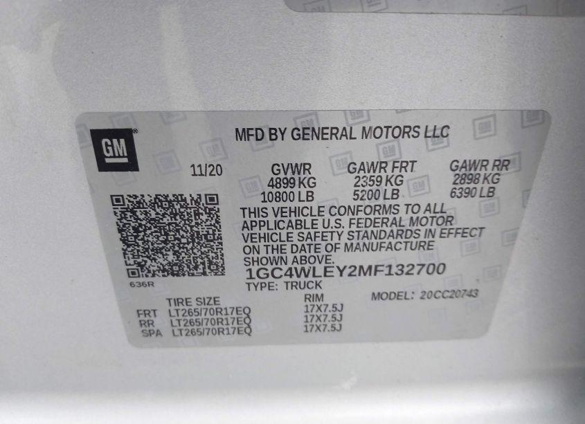 Photo 8 of 2021 Chevrolet Silverado 2500HD 2WD STANDARD BED WT (VIN 1GC4WLEY2MF132700)