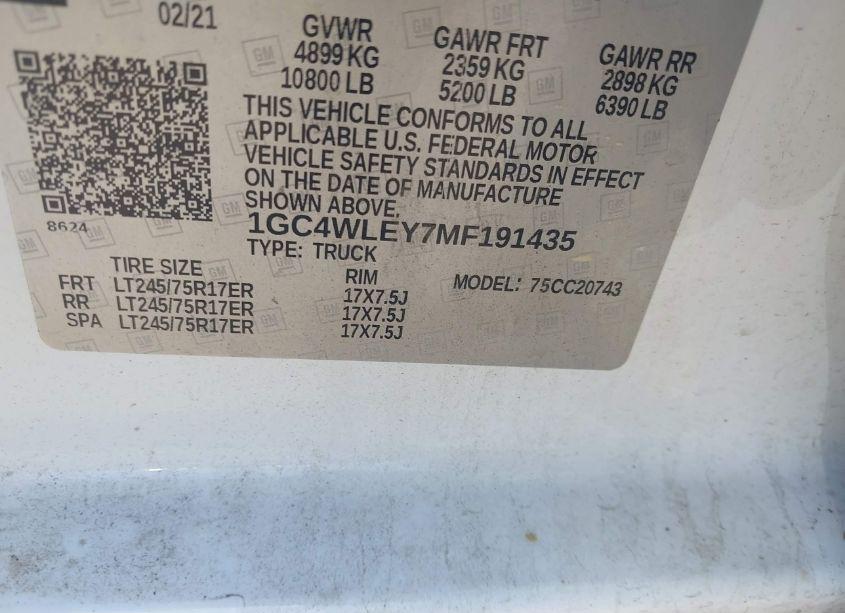 Photo 8 of 2021 Chevrolet Silverado 2500HD 2WD STANDARD BED WT (VIN 1GC4WLEY7MF191435)