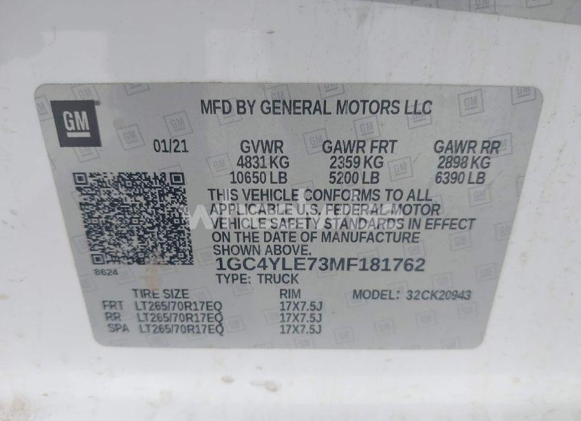 Photo 9 of 2021 Chevrolet Silverado 2500HD 4WD LONG BED WT (VIN 1GC4YLE73MF181762)