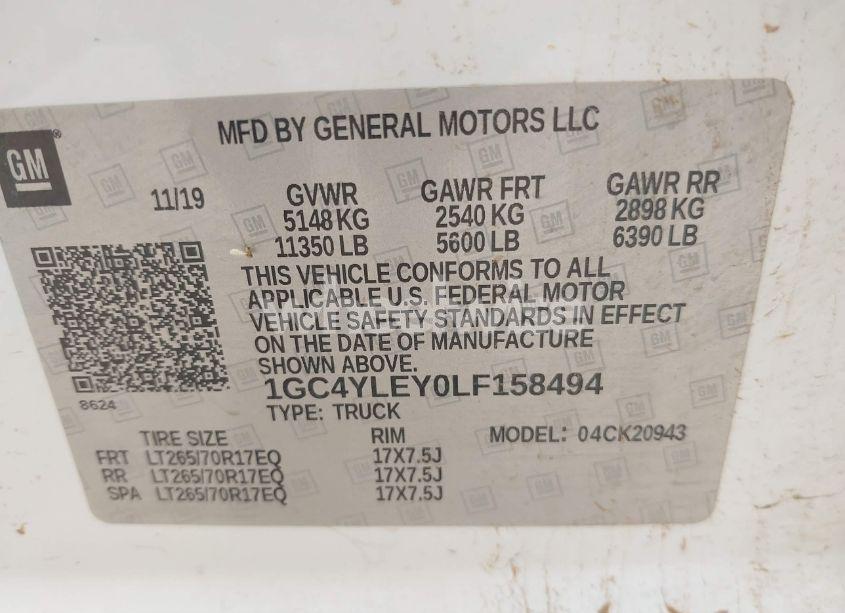 Photo 8 of 2020 Chevrolet Silverado 2500HD 4WD LONG BED WT (VIN 1GC4YLEY0LF158494)