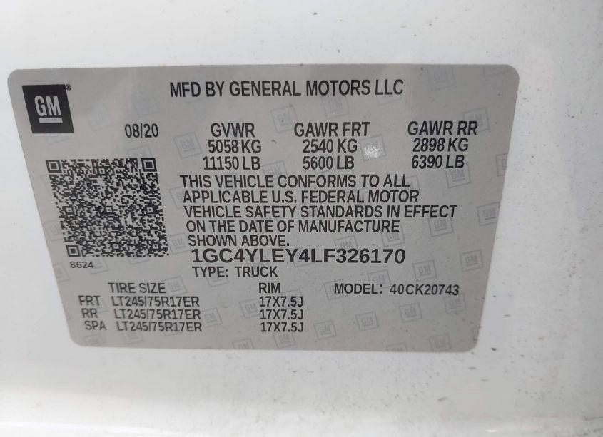 Photo 8 of 2020 Chevrolet Silverado 2500HD 4WD STANDARD BED WT (VIN 1GC4YLEY4LF326170)