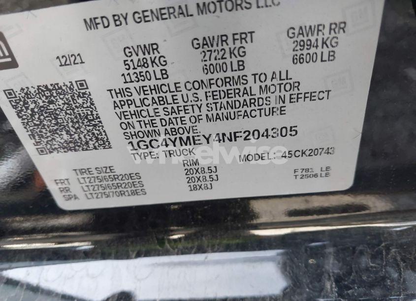 Photo 9 of 2022 Chevrolet Silverado 2500HD 4WD STANDARD BED CUSTOM (VIN 1GC4YMEY4NF204305)