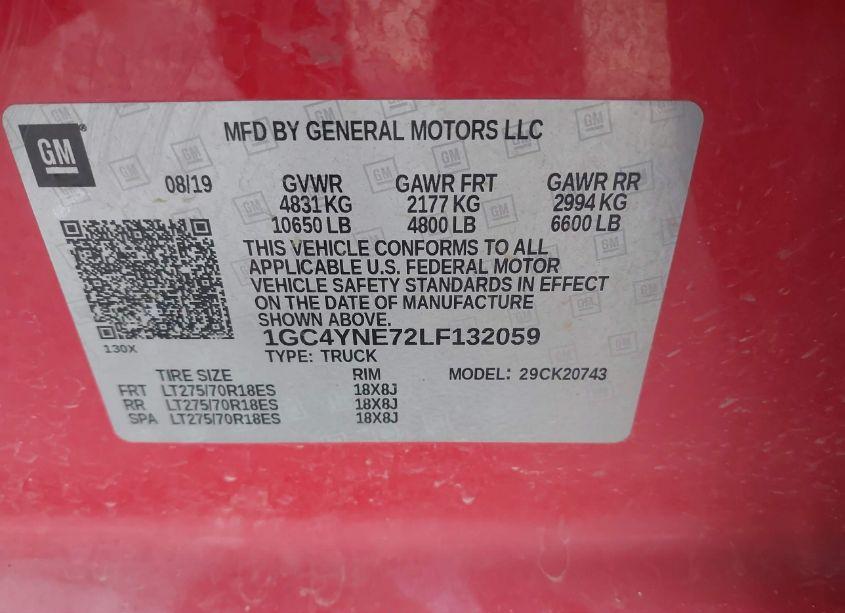 Photo 9 of 2020 Chevrolet Silverado 2500HD 4WD STANDARD BED LT (VIN 1GC4YNE72LF132059)