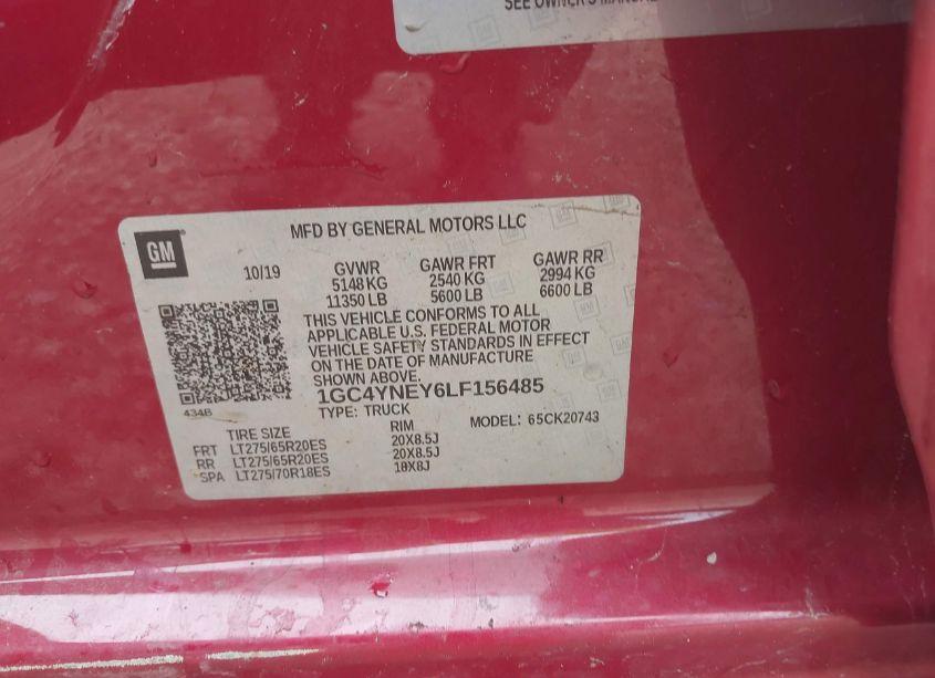Photo 8 of 2020 Chevrolet Silverado 2500HD 4WD STANDARD BED LT (VIN 1GC4YNEY6LF156485)